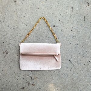 Coach Pink Velvet Foldover Clutch Crossbody Bag Gold Chain Evening Purse Wedding